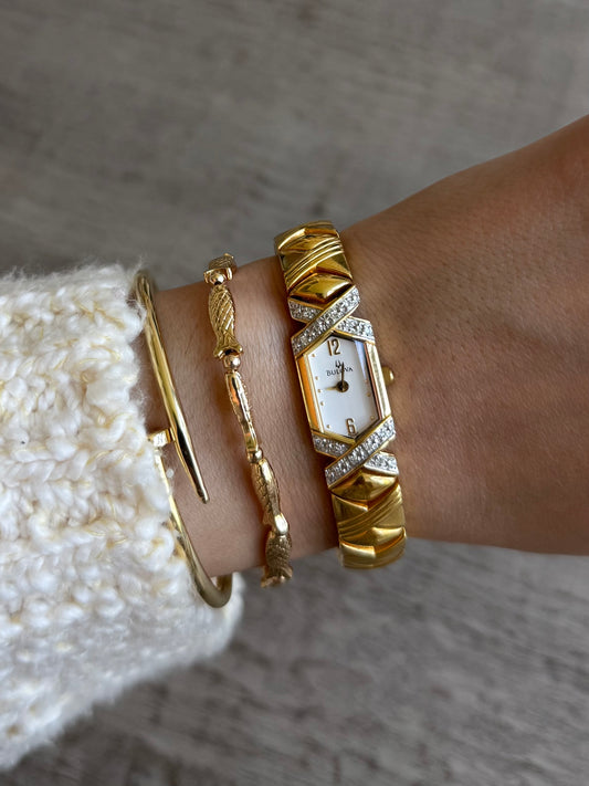 Bulova Swarovski Crystal Gold Plated Watch - With Box