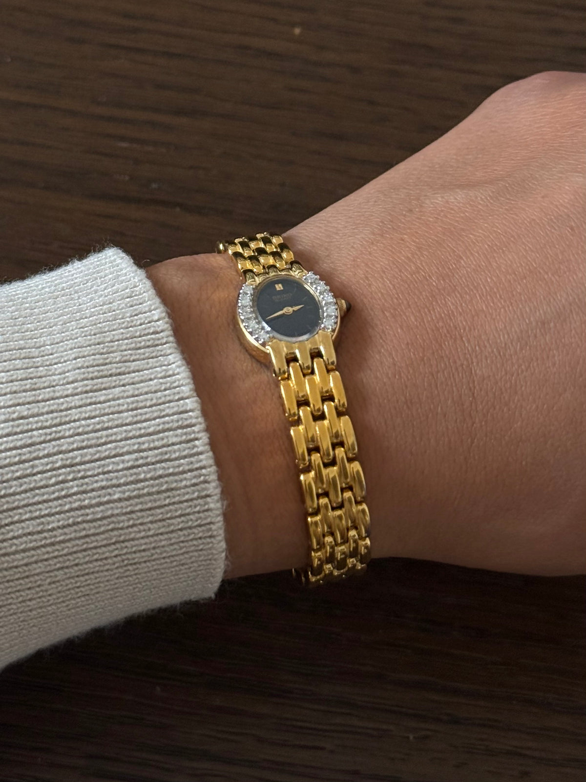 Seiko Watch with Dark Dial and Genuine Diamond