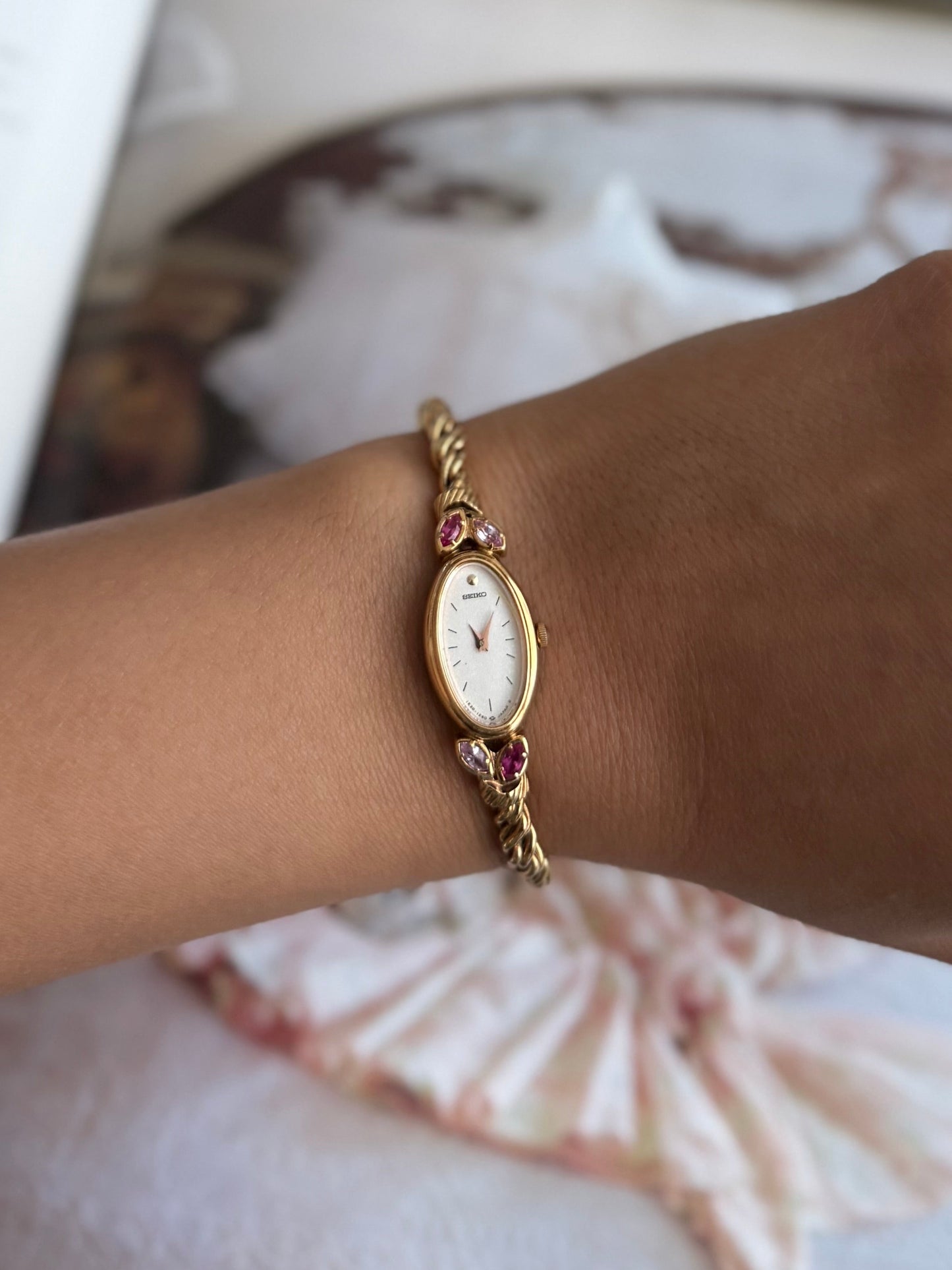 Rare Dainty Seiko Watch With Rubies
