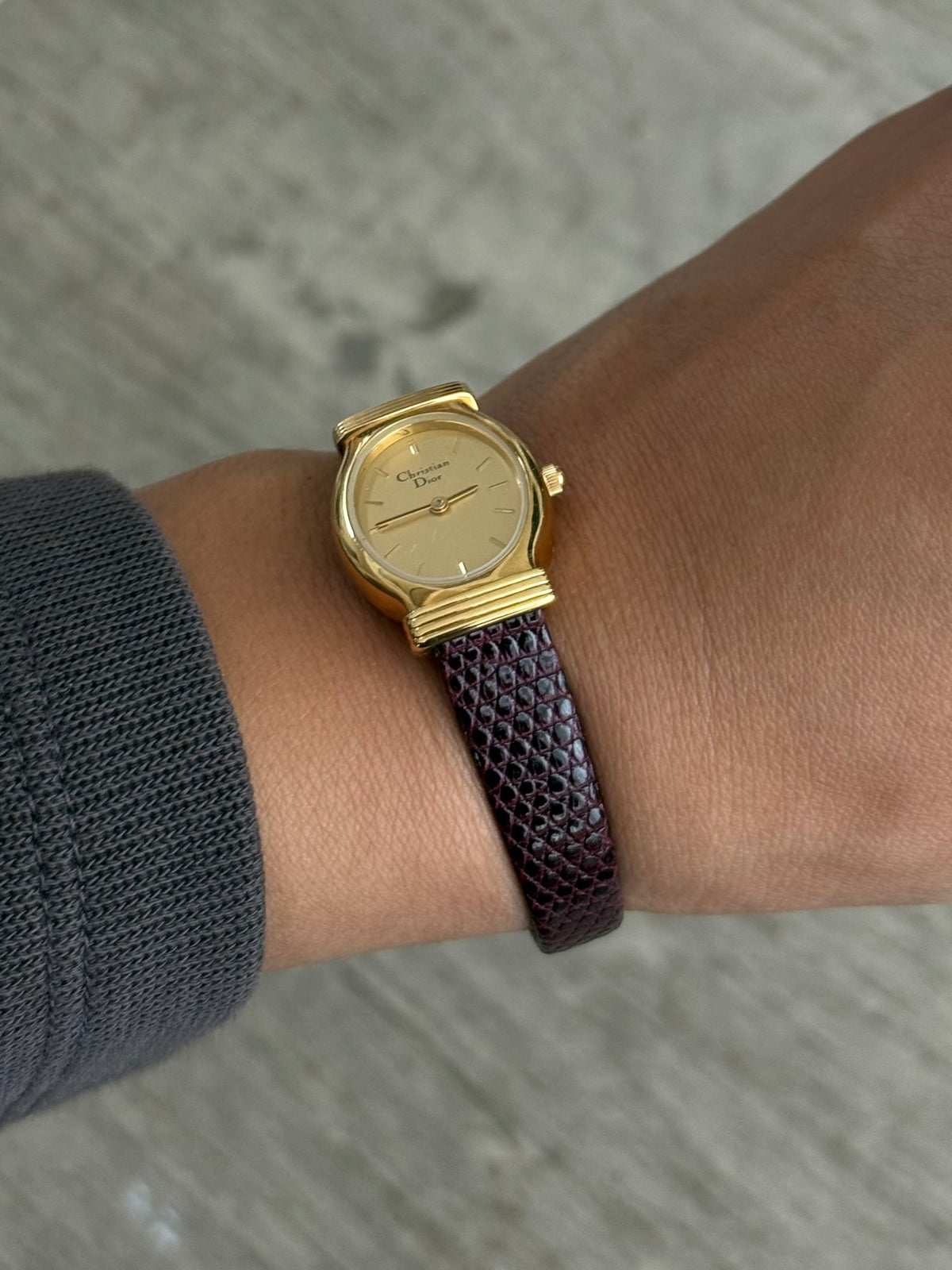 Authentic 1990's Christian Dior Burgundy Leather Strap Watch