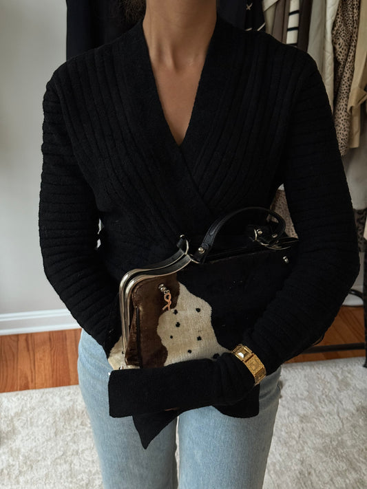 2000's Black Chanel V-neck Sweater