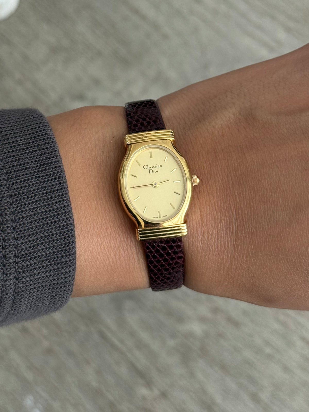 Authentic 1990's Christian Dior Burgundy Leather Strap Watch