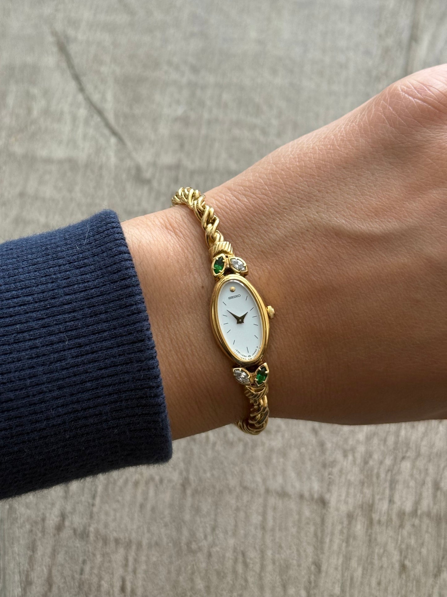 Dainty Seiko Watch w/ Emeralds