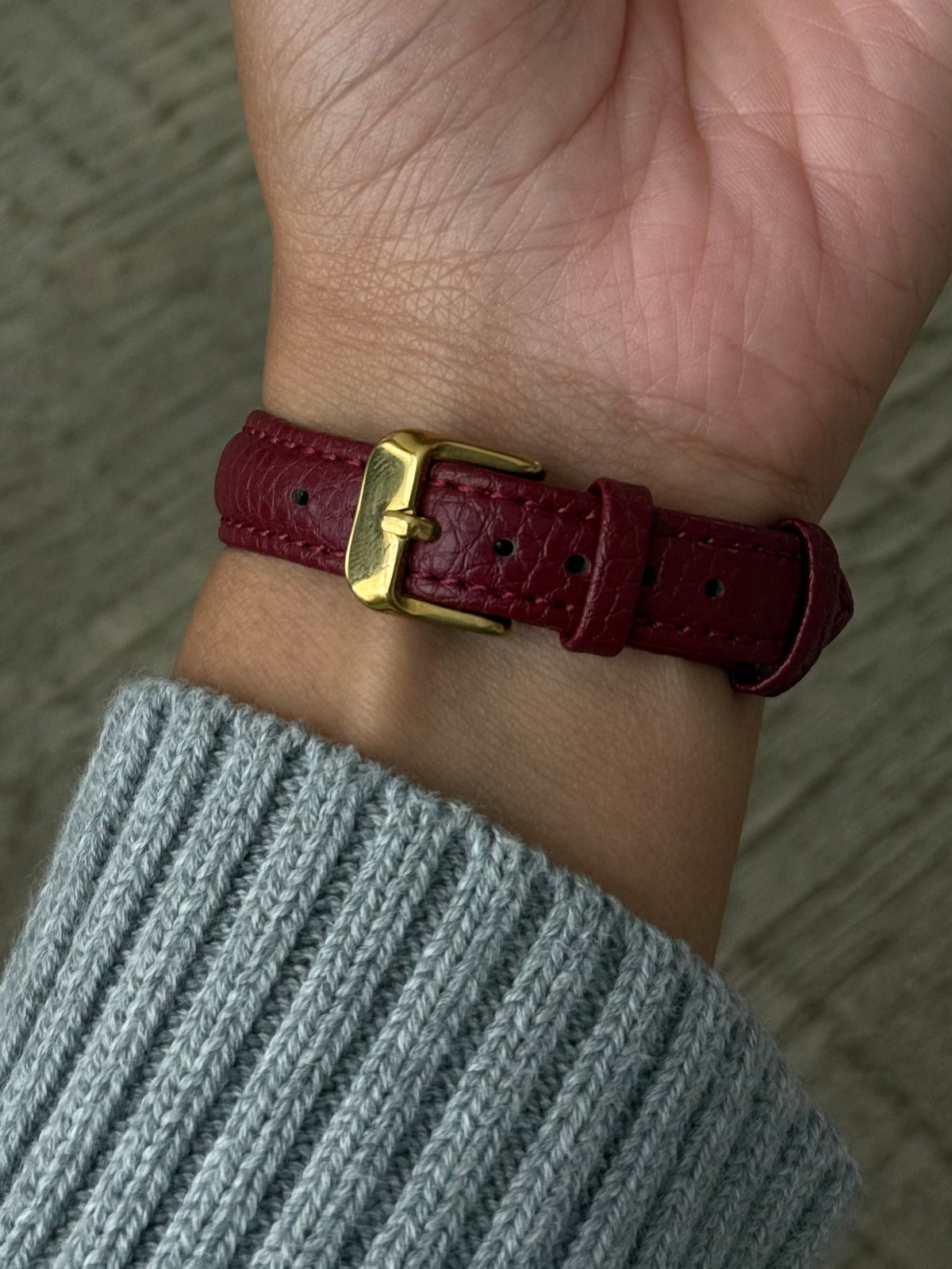 Authentic Maroon Strap Vintage YSL Gold Plated Watch W/ BOX