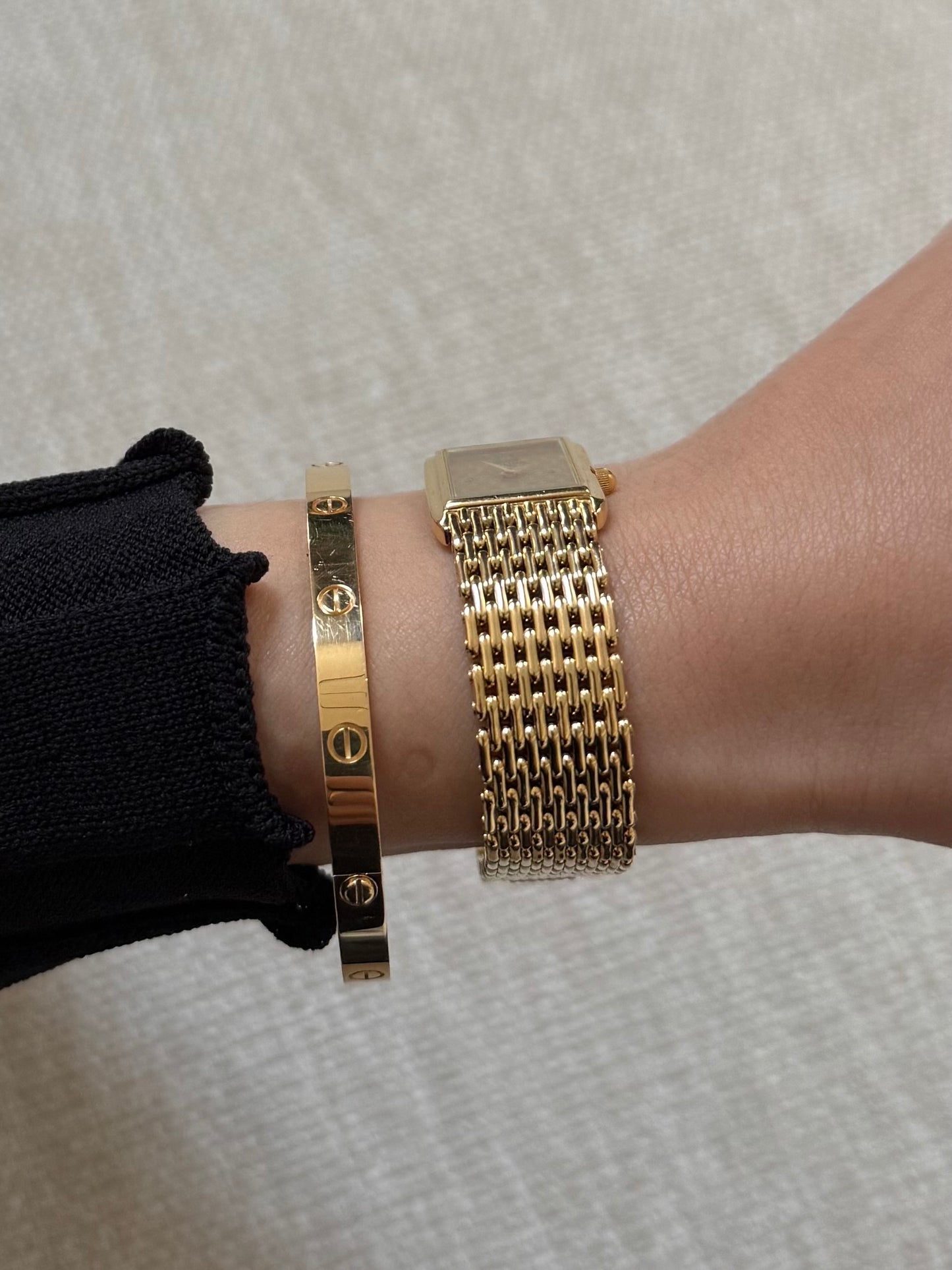 Rare 18k Gold Vintage CELINE Triomphe Square Watch with Mesh Bracelet