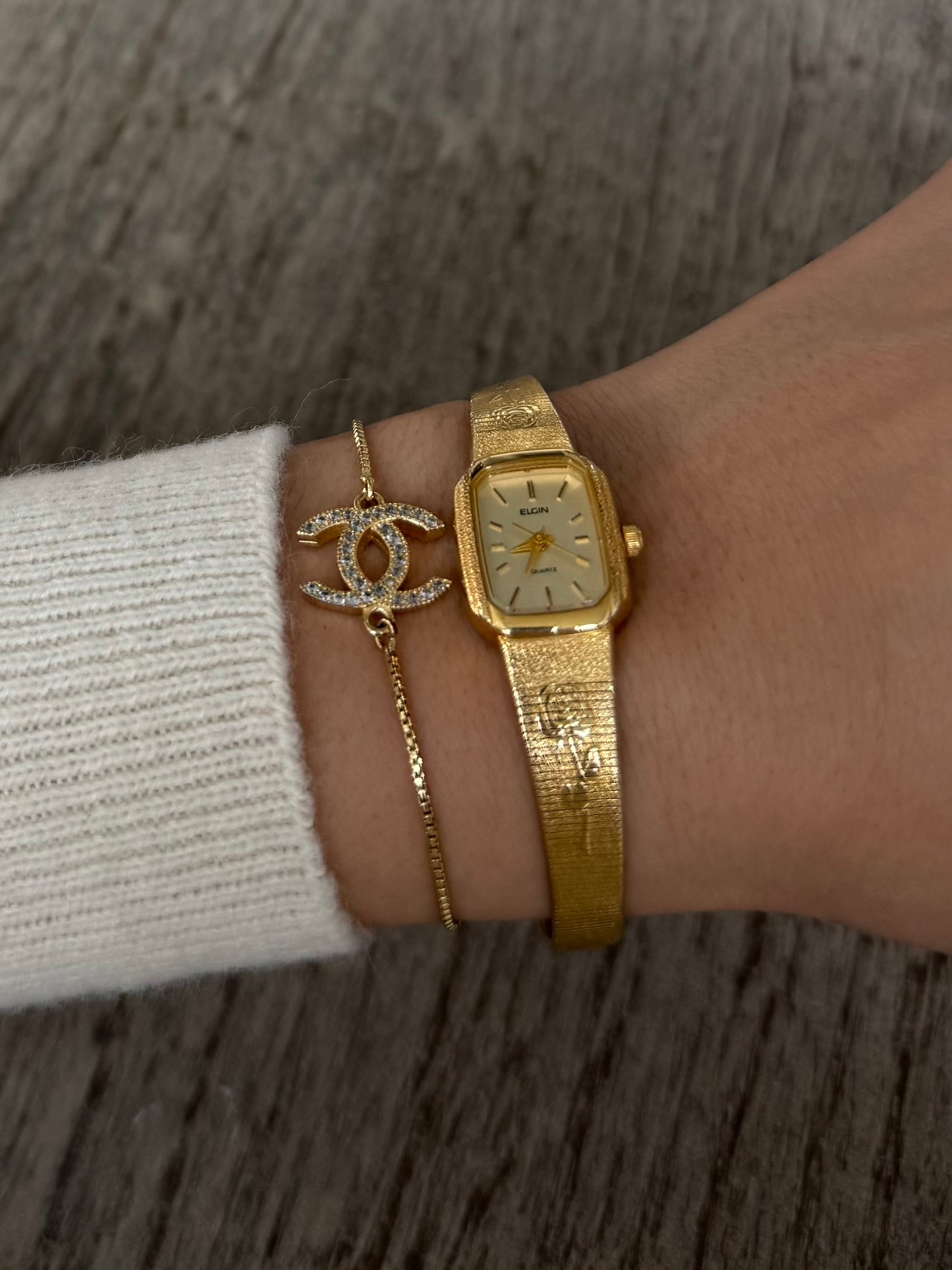 RARE Elgin Gold Toned Watch with Rose Band