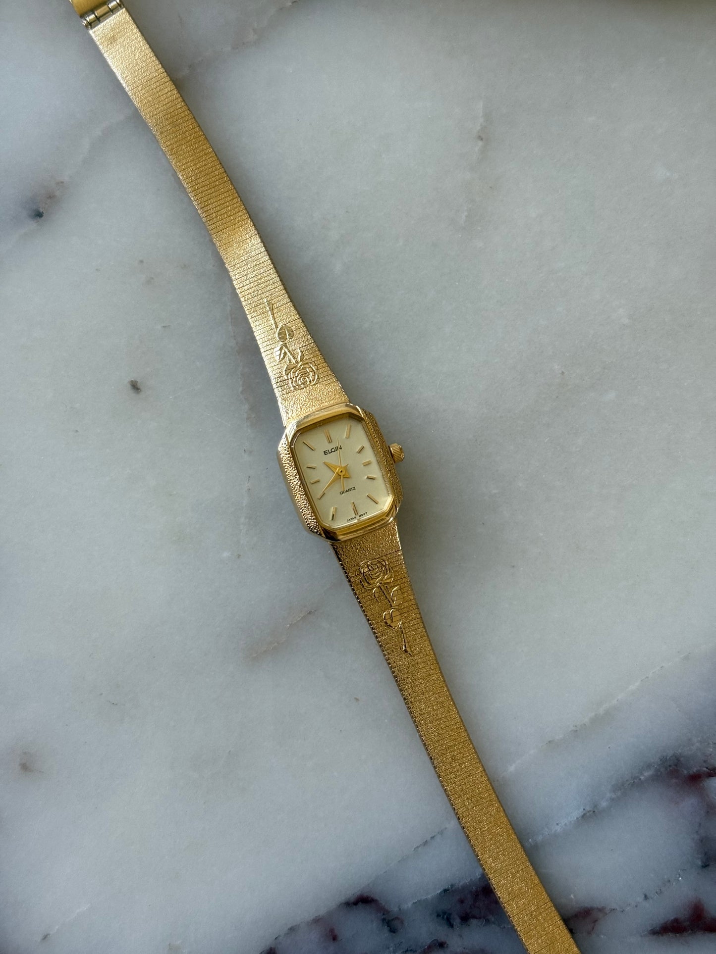 RARE Elgin Gold Toned Watch with Rose Band
