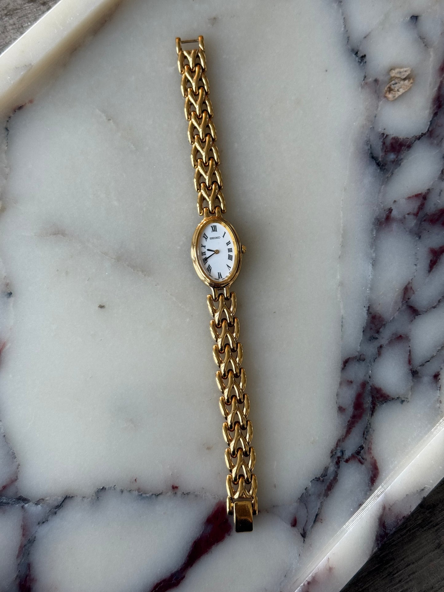 Gold Toned Roman Numeral Seiko Watch