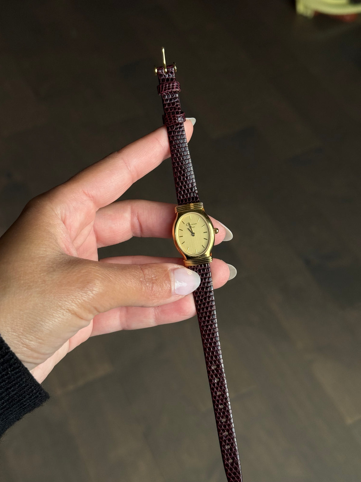 Authentic 1990's Christian Dior Burgundy Leather Strap Watch