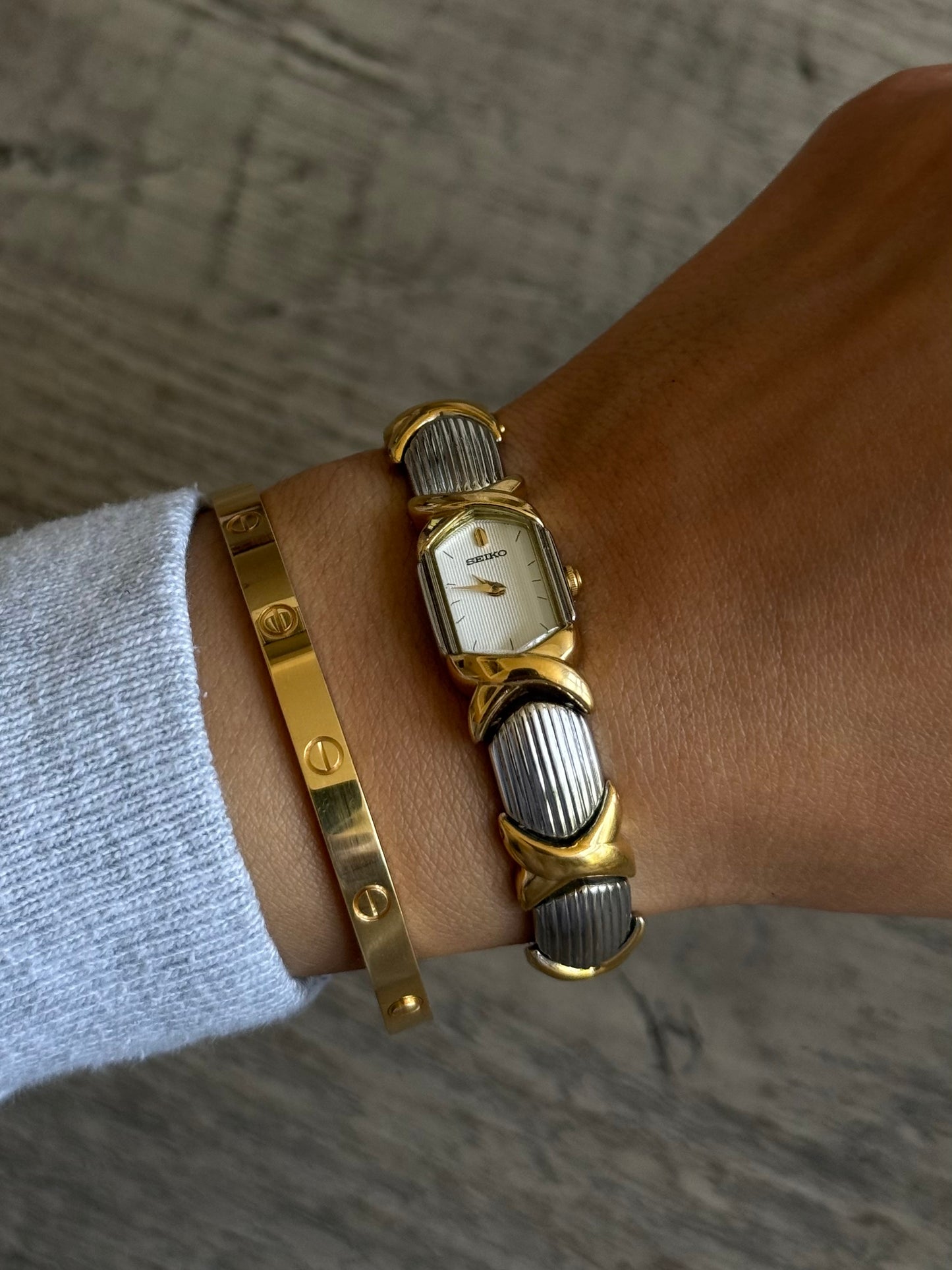 Vintage Two Toned Seiko Watch with Rectangle Face