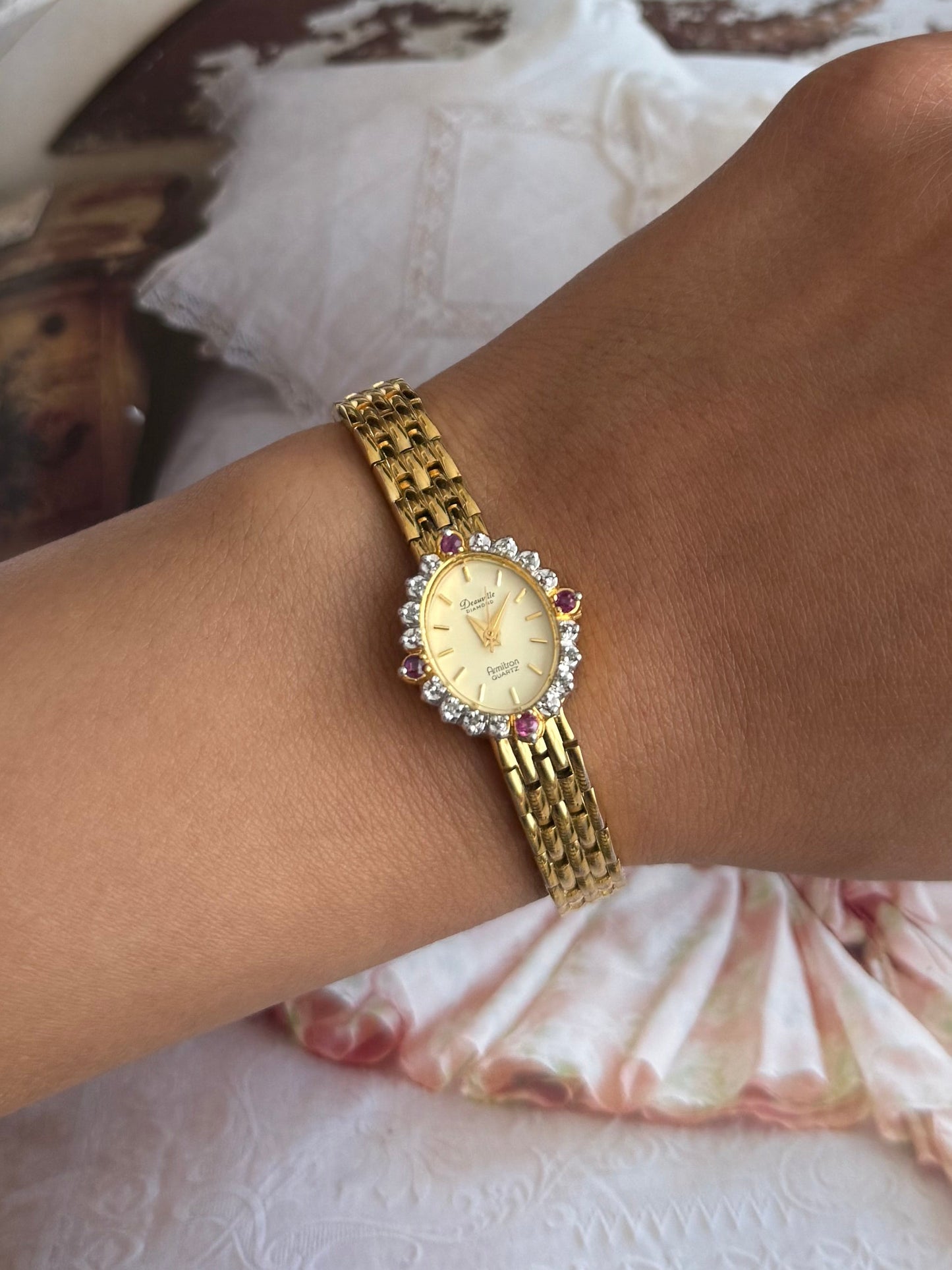 1990’s Ruby and Diamond Bezel Deauville Gold Watch
