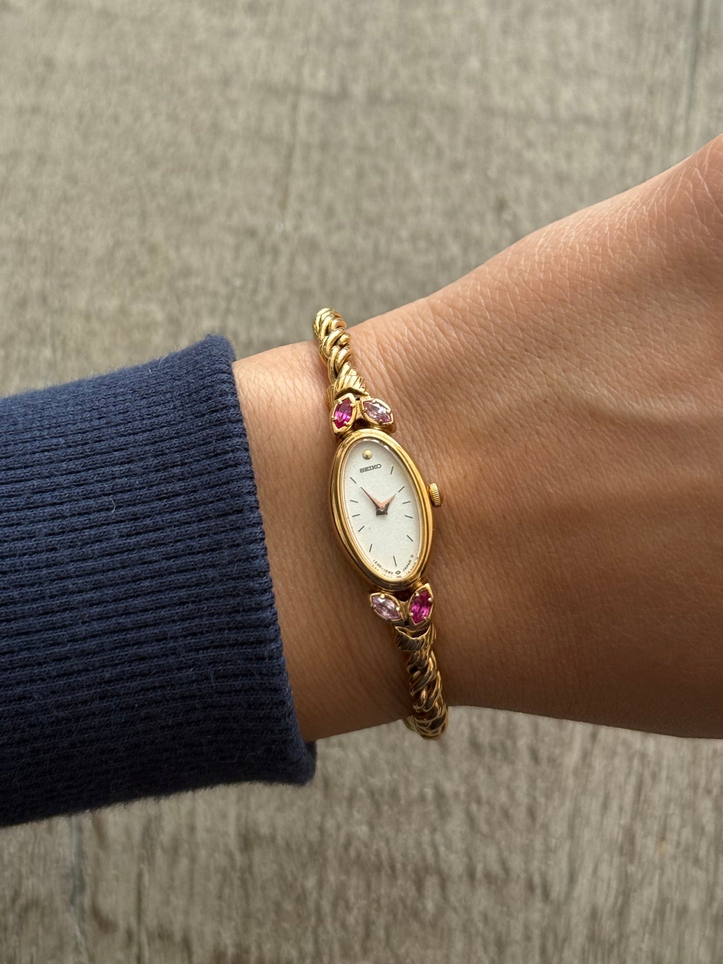 Rare Dainty Seiko Watch With Rubies