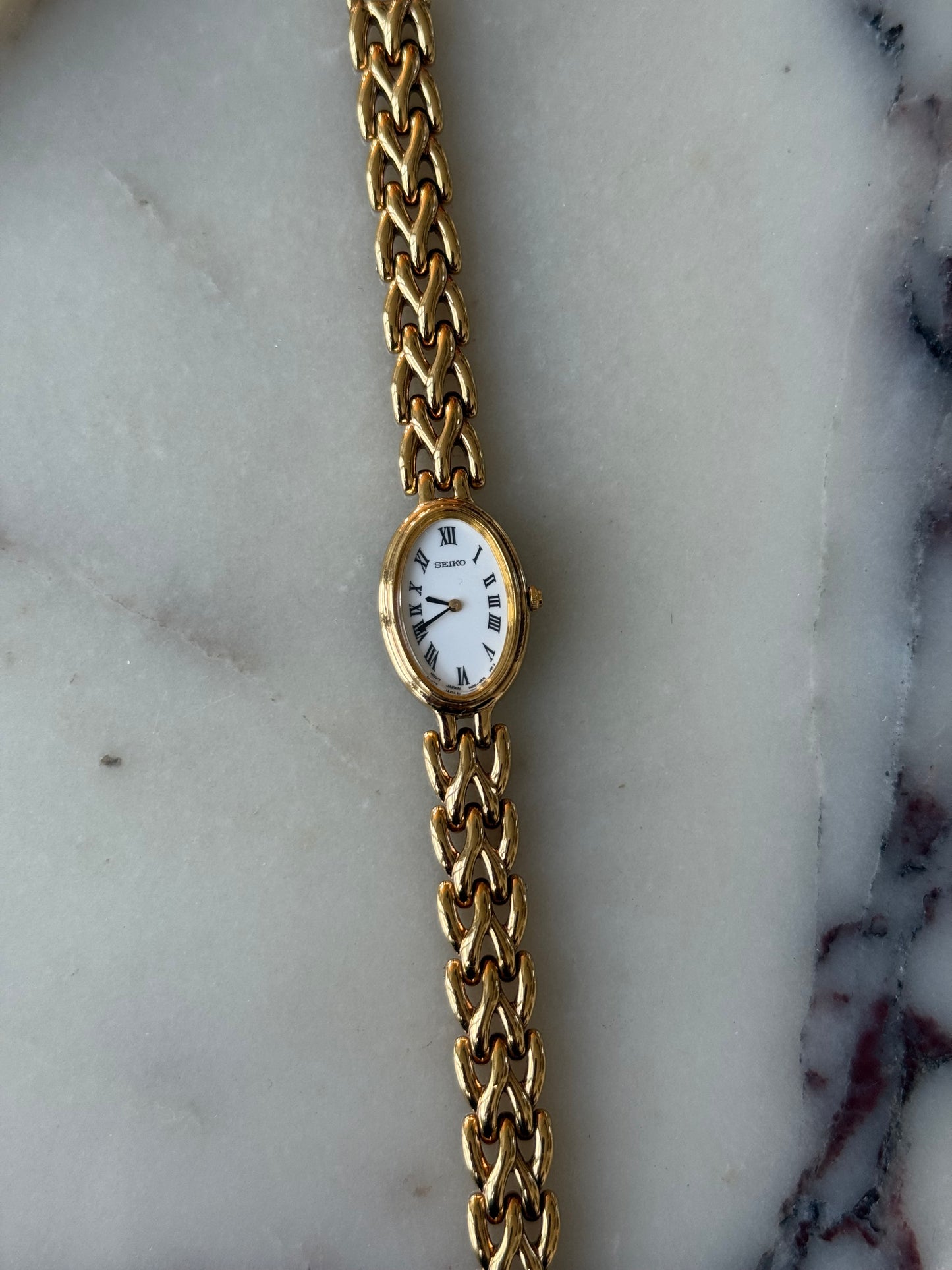Gold Toned Roman Numeral Seiko Watch