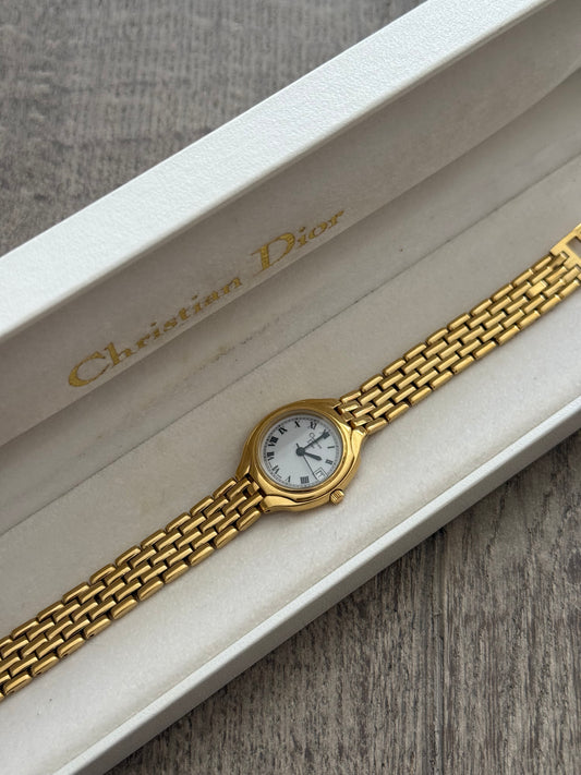 Authentic 1990's Christian Dior Gold Watch and White Dial (Small)