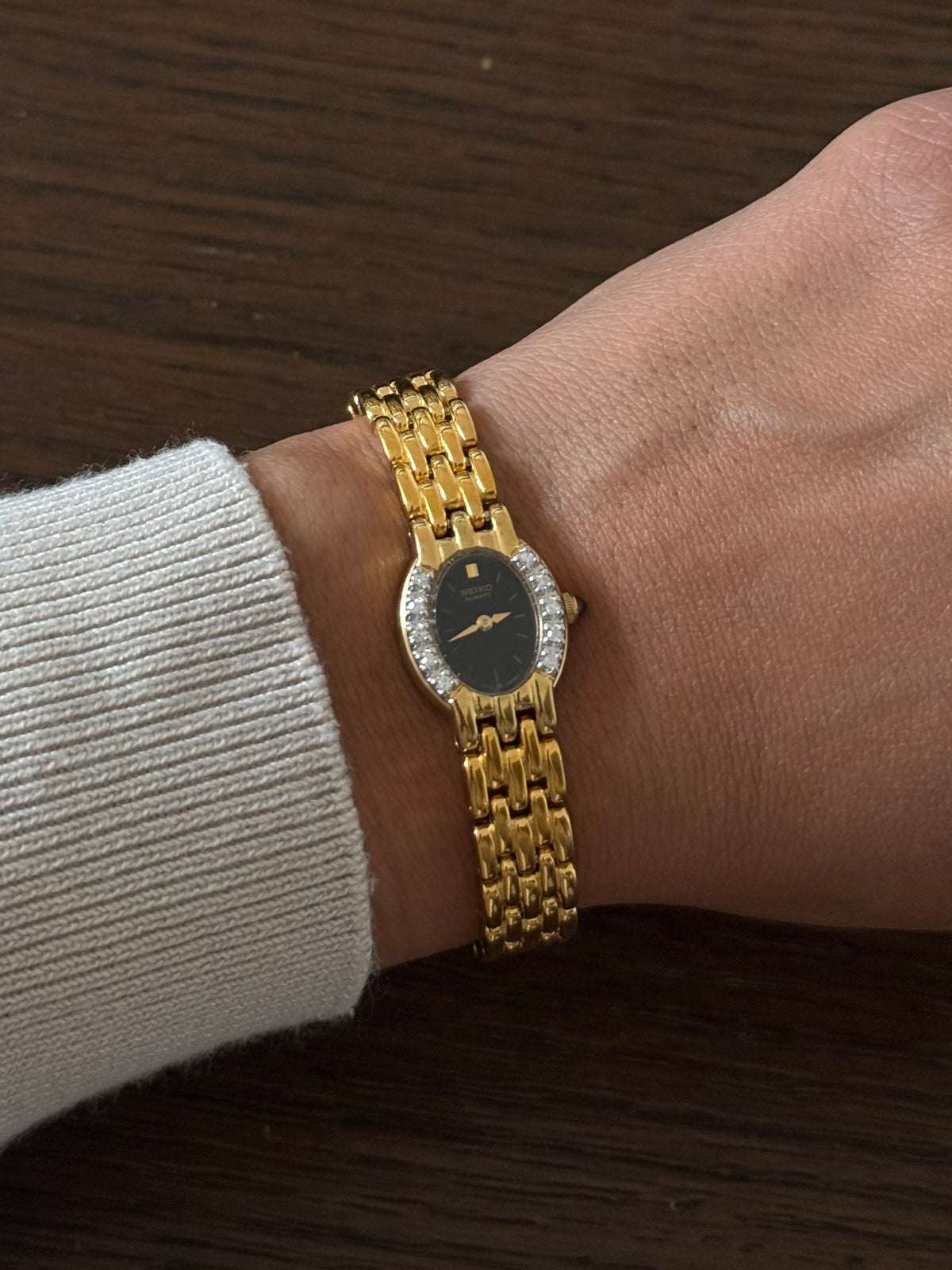 Seiko Watch with Dark Dial and Genuine Diamond