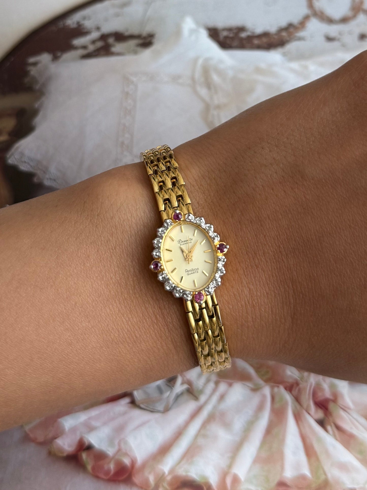 1990’s Ruby and Diamond Bezel Deauville Gold Watch