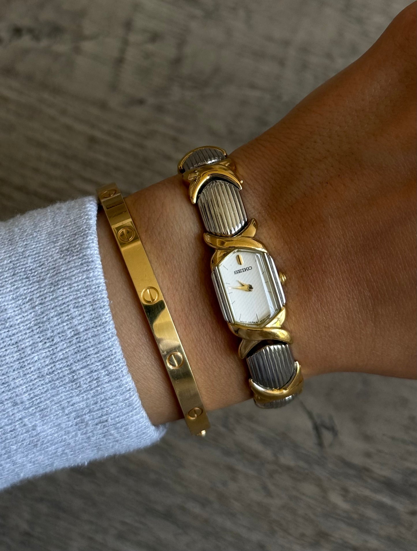 Vintage Two Toned Seiko Watch with Rectangle Face