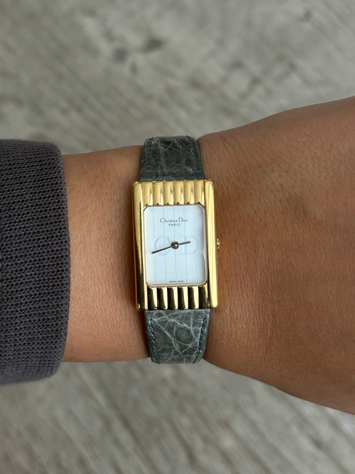 Authentic Christian Dior Green Leather Strap Watch