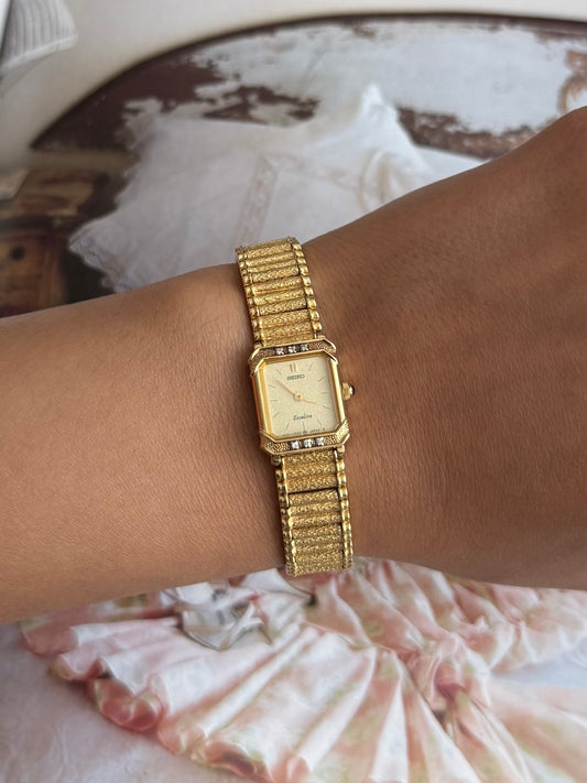 Dainty Seiko Tank Watch With 6 Diamonds