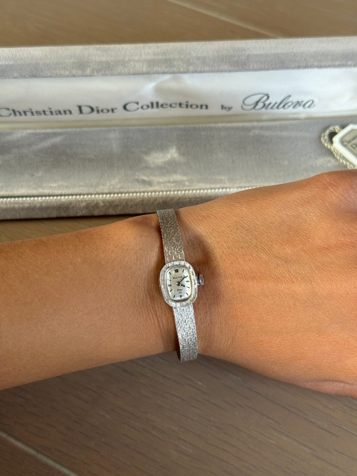 Authentic Christian Dior x Bulova 1960s 14k White Gold Mechanical Winding Watch