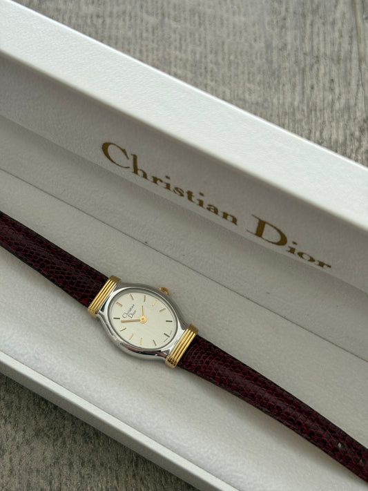 RARE Authentic Christian Dior Swiss Watch with Genuine Red Leather Band