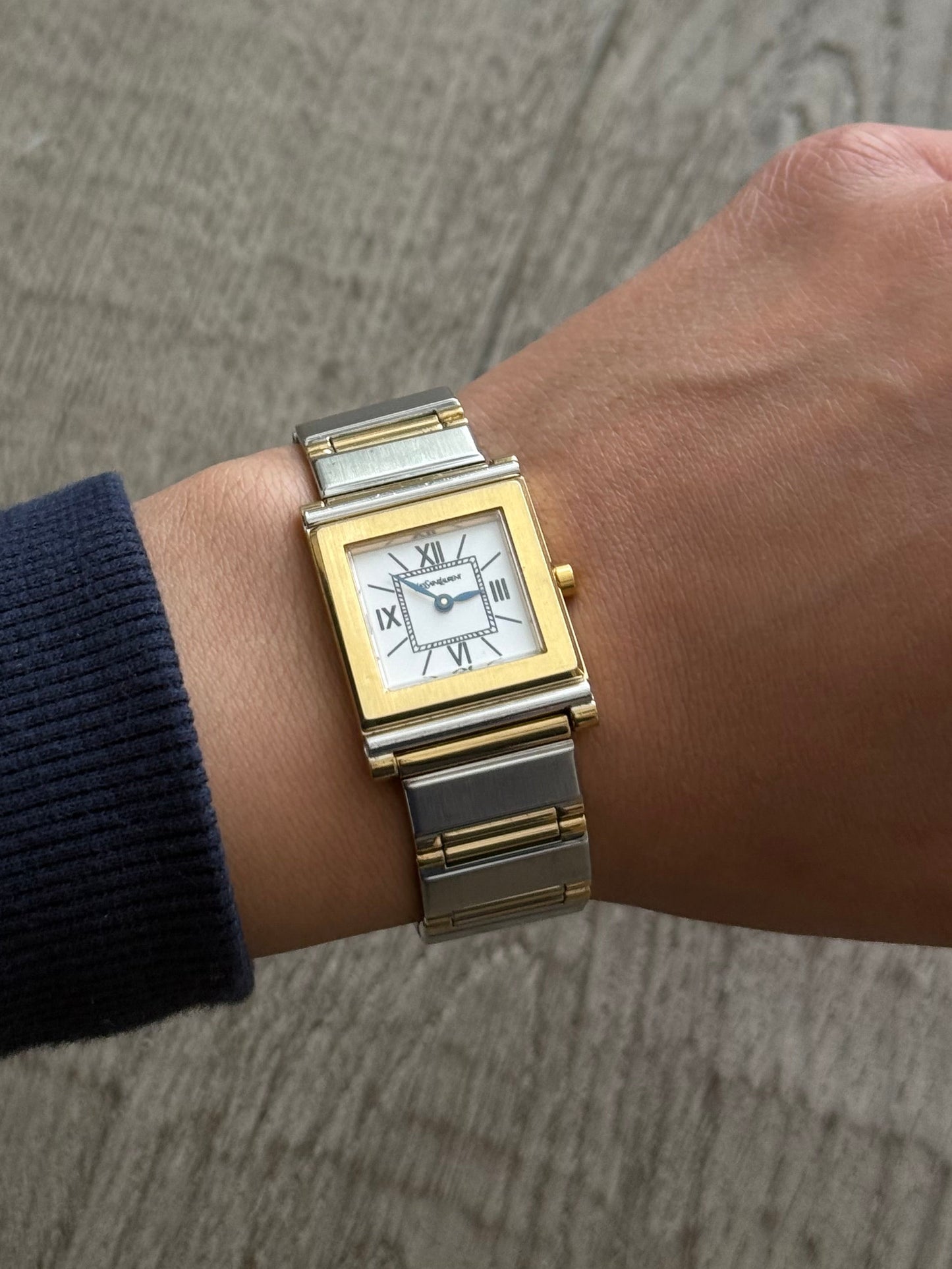 Authentic Yves Saint Laurent 1990s Square Dial Two Tone Watch
