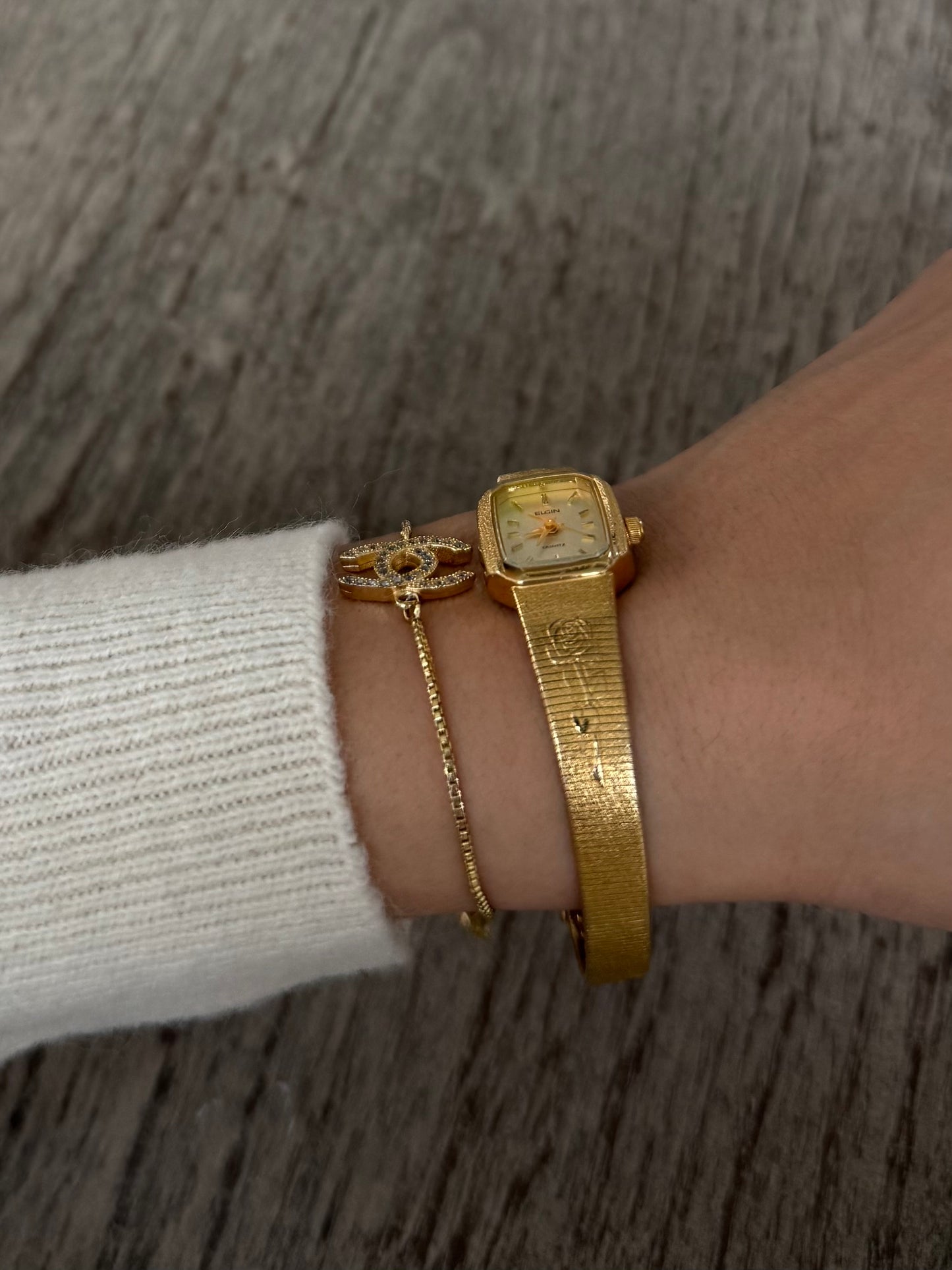 RARE Elgin Gold Toned Watch with Rose Band
