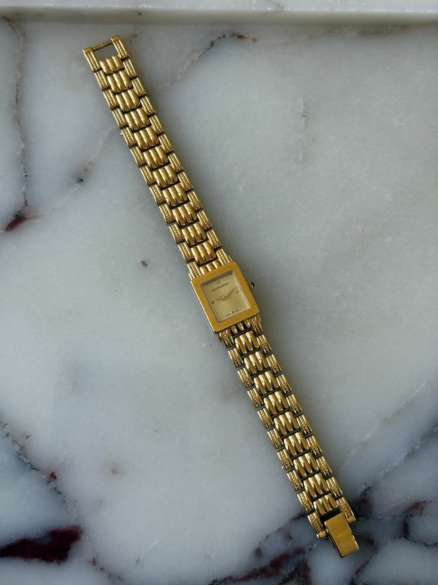 1960's 18k Gold Plated Bucherer Watch with Genuine Diamond