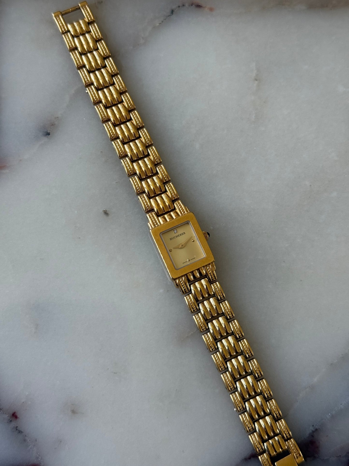 1960's 18k Gold Plated Bucherer Watch with Genuine Diamond