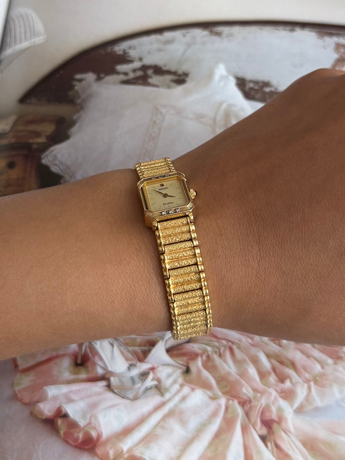 Dainty Seiko Tank Watch With 6 Diamonds