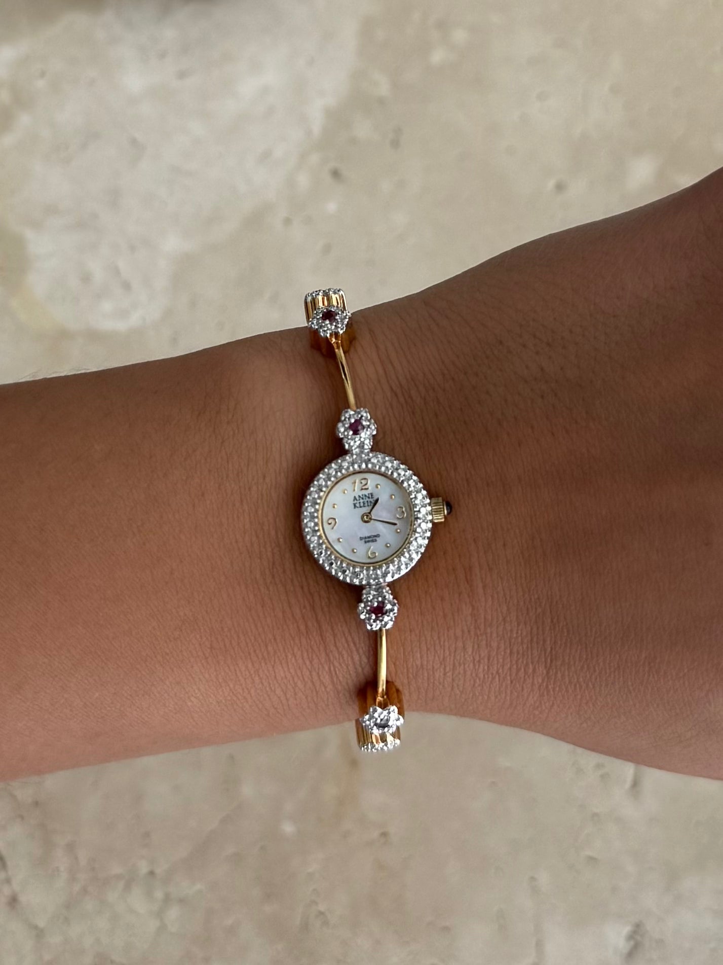 RARE Anne Klein Dainty Watch with Rubies and Diamonds