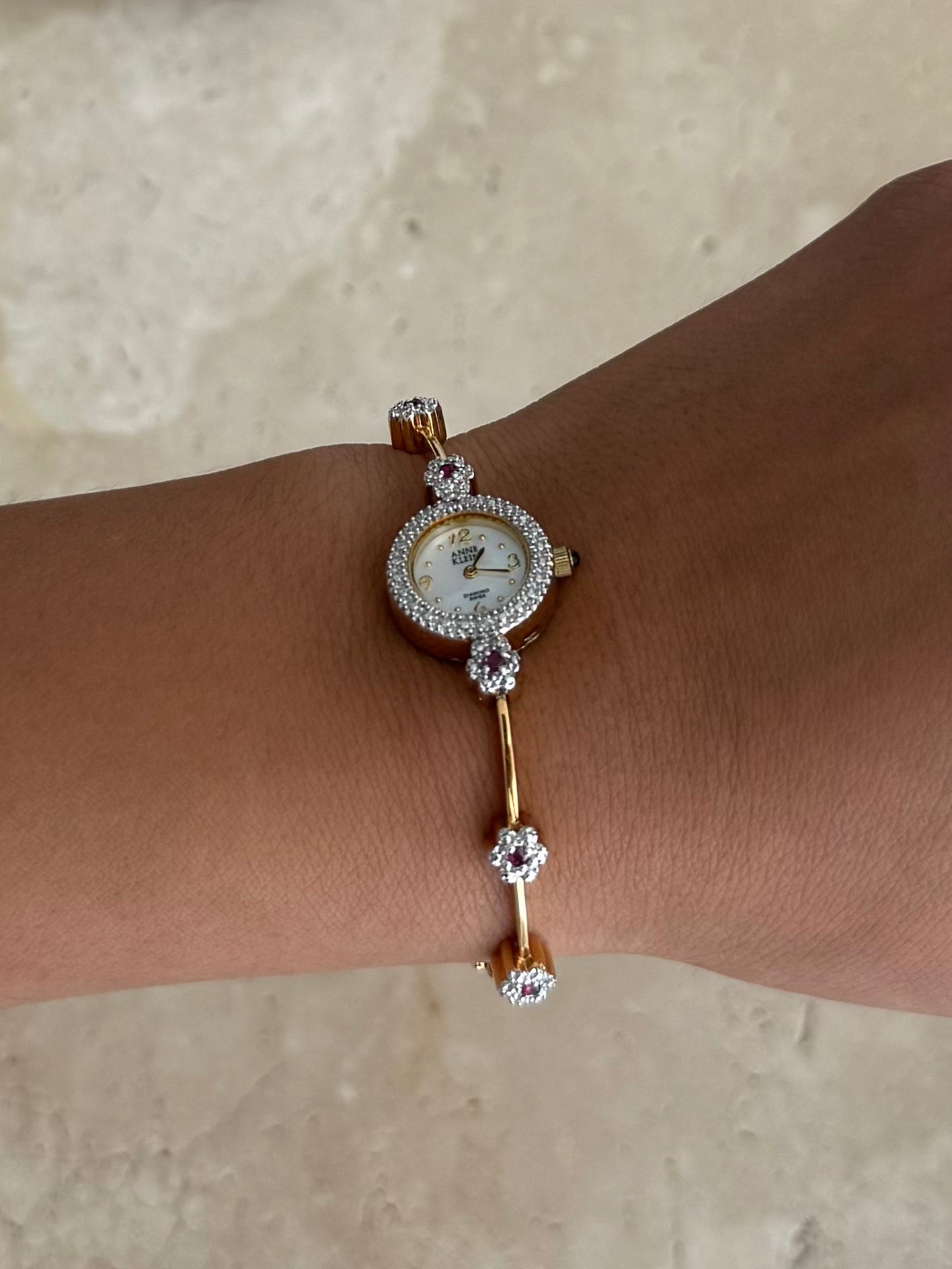 RARE Anne Klein Dainty Watch with Rubies and Diamonds