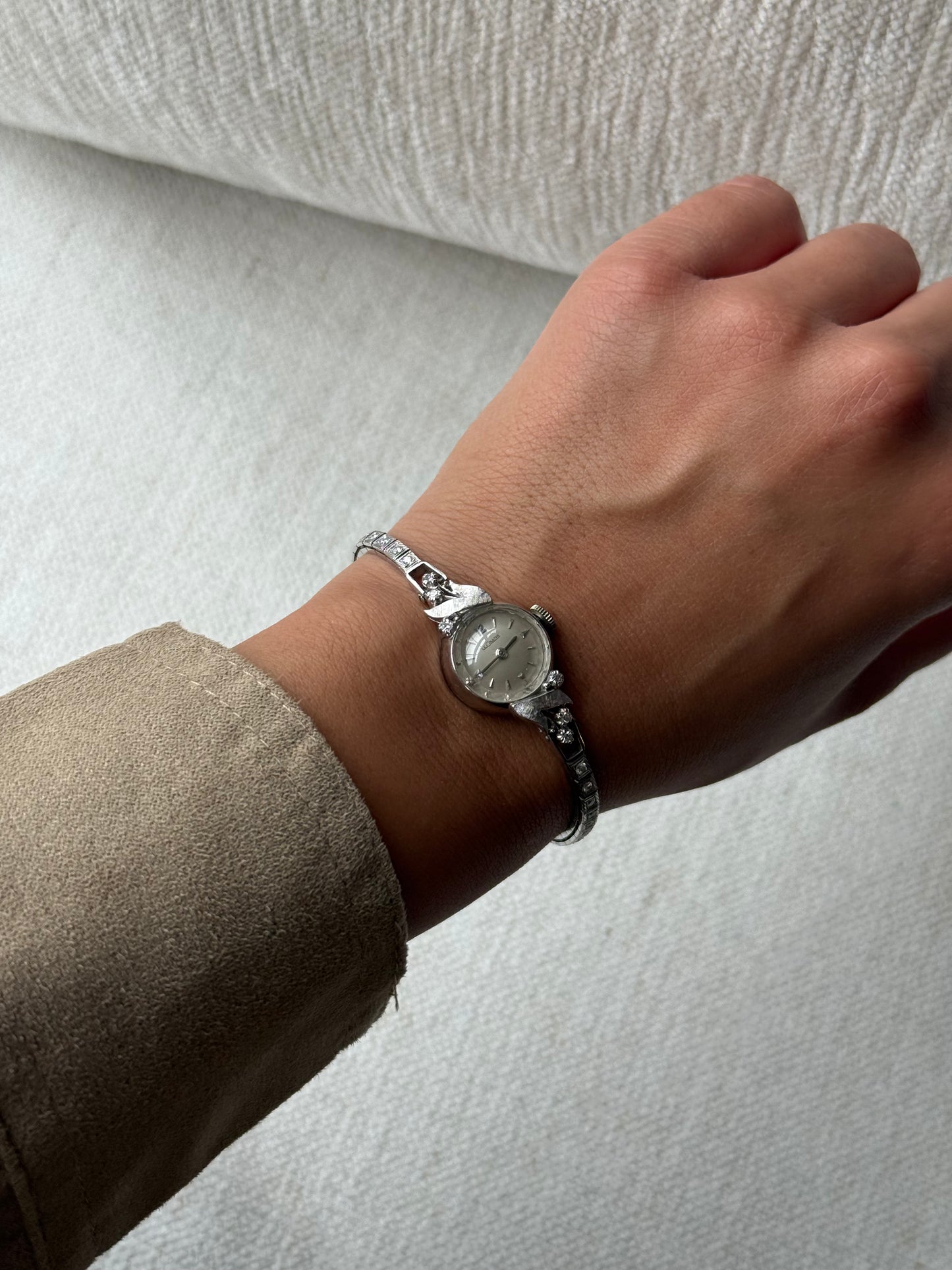 Vintage 1950's JLC 14k White Gold Diamond Tennis Bracelet Watch