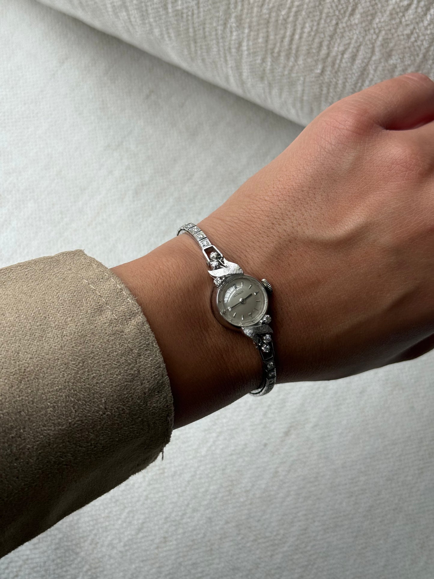 Vintage 1950's JLC 14k White Gold Diamond Tennis Bracelet Watch