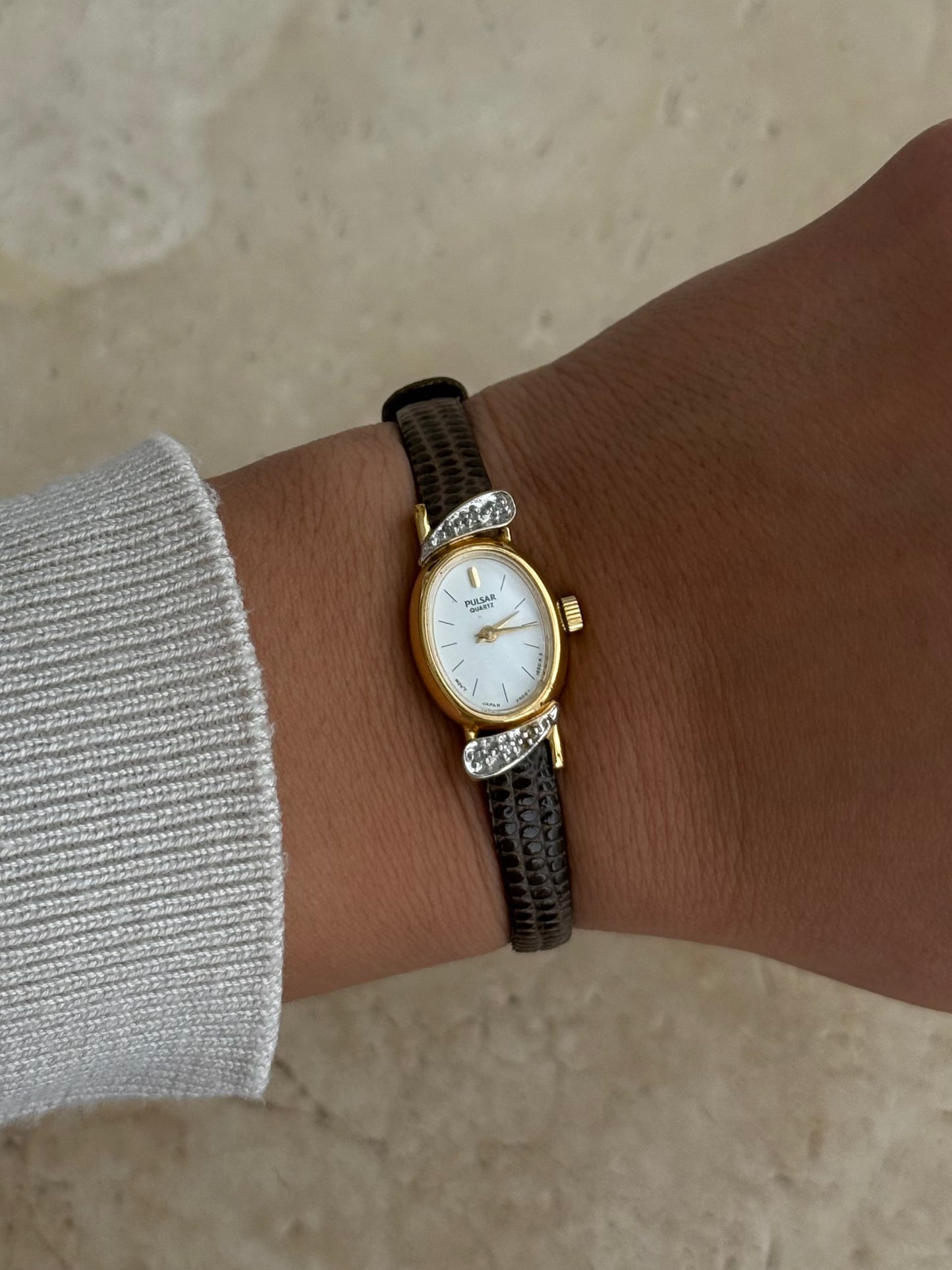 Dainty Pulsar Brown Leather Strap Watch