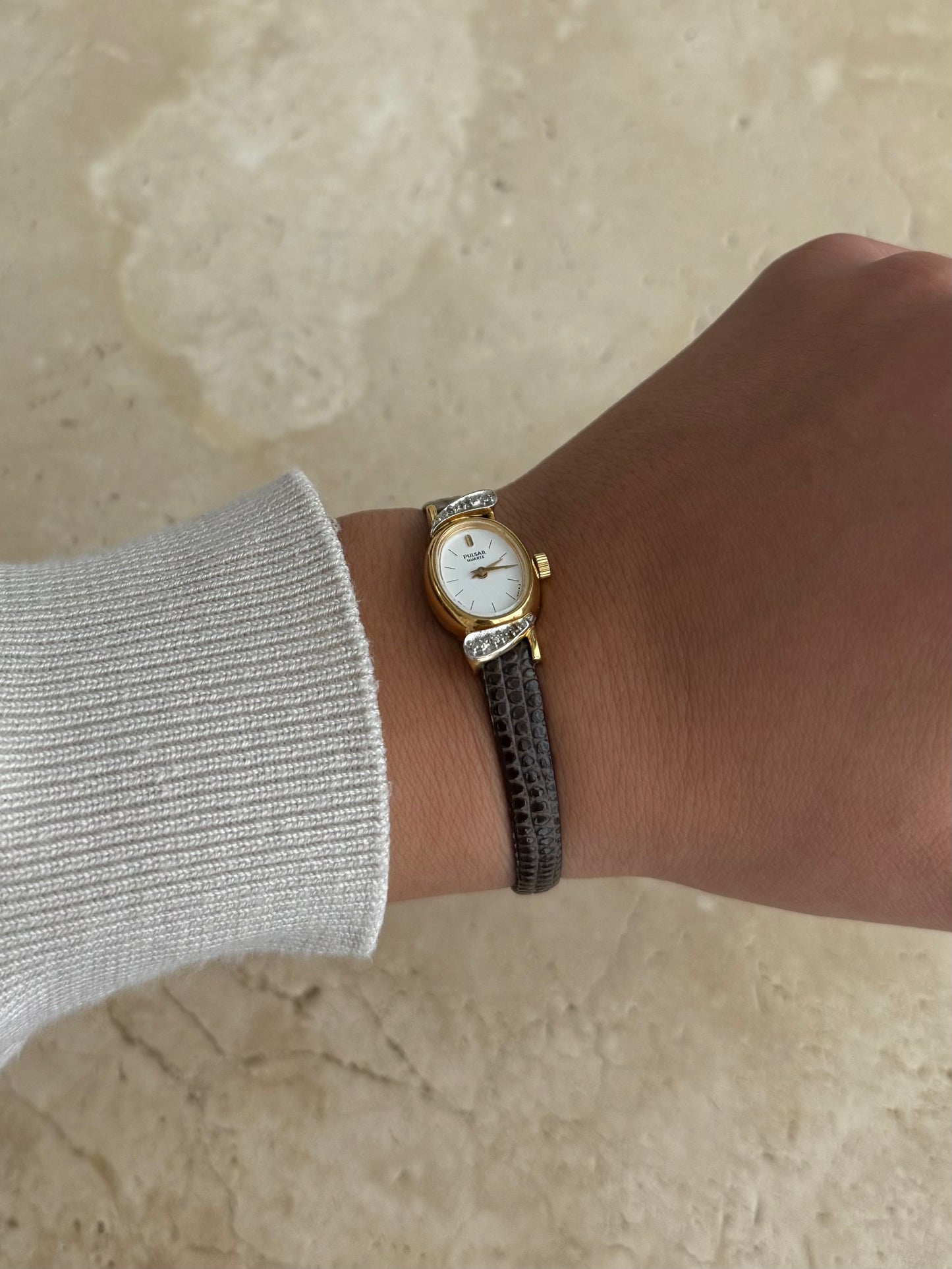 Dainty Pulsar Brown Leather Strap Watch