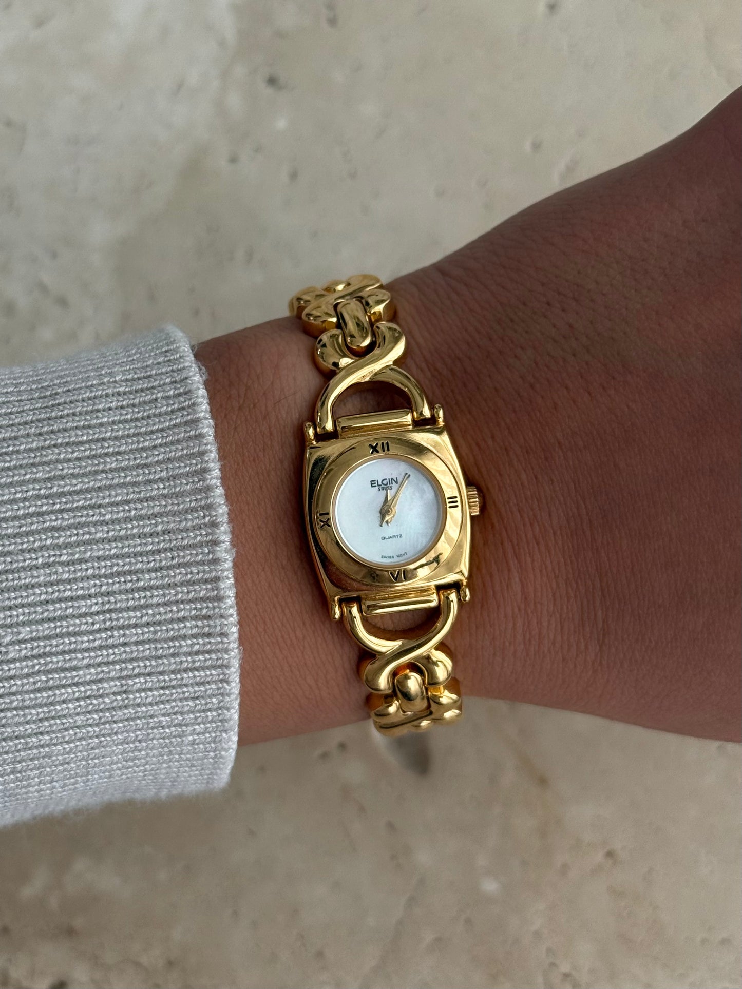 Elgin Vintage Swiss Watch with Mother of Pearl Dial