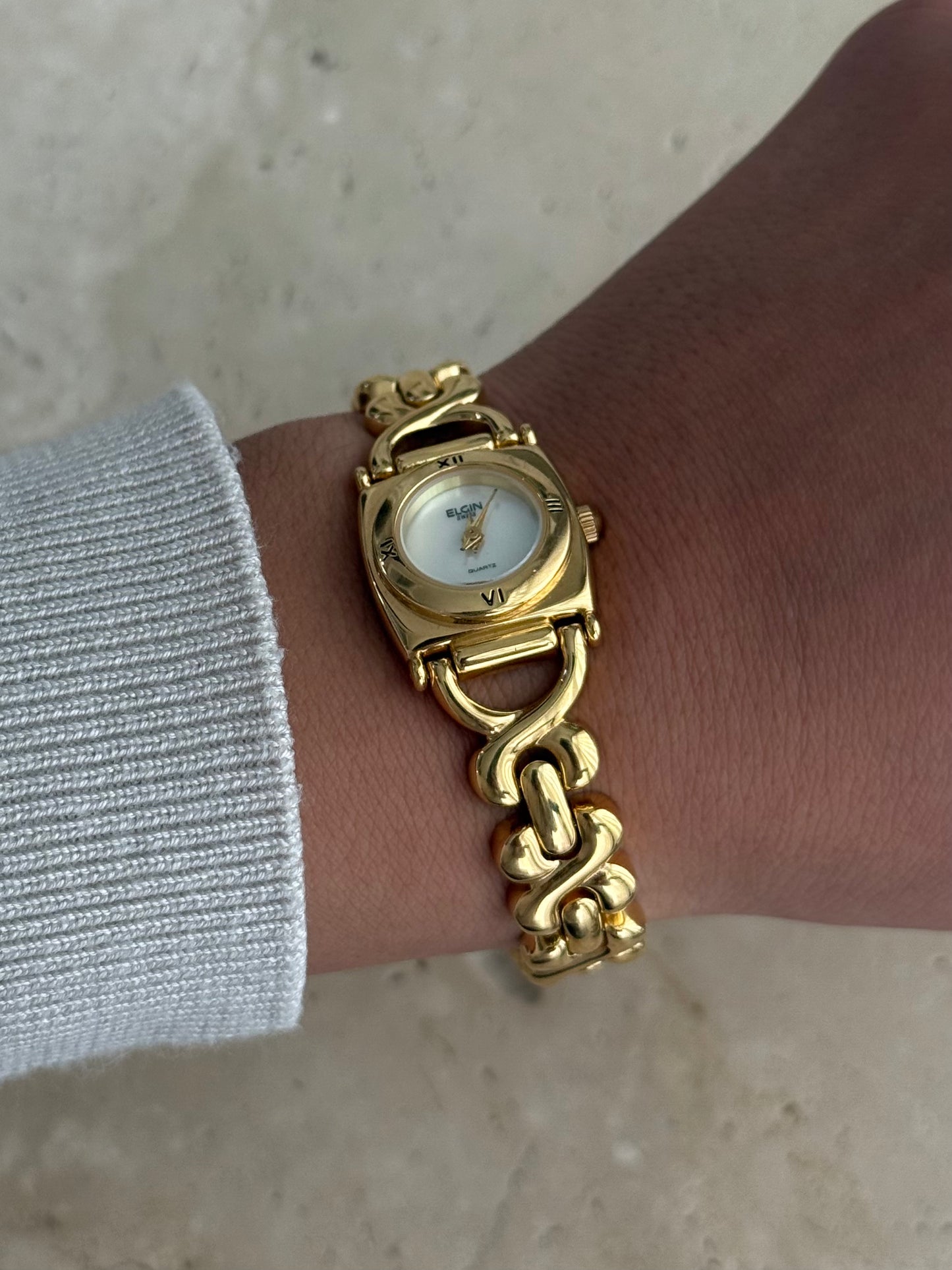Elgin Vintage Swiss Watch with Mother of Pearl Dial