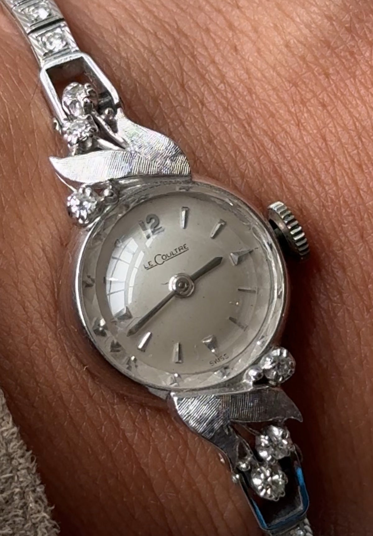 Vintage 1950's JLC 14k White Gold Diamond Tennis Bracelet Watch