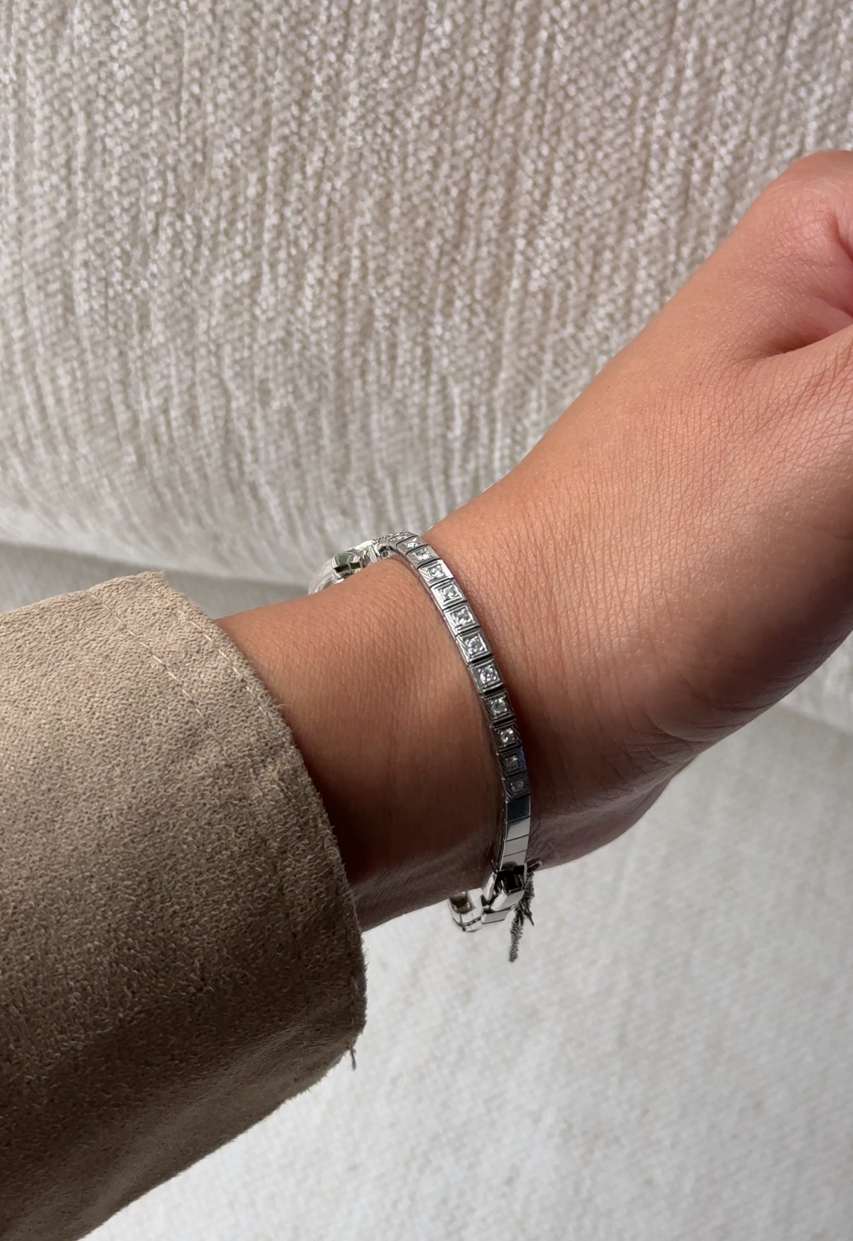 Vintage 1950's JLC 14k White Gold Diamond Tennis Bracelet Watch