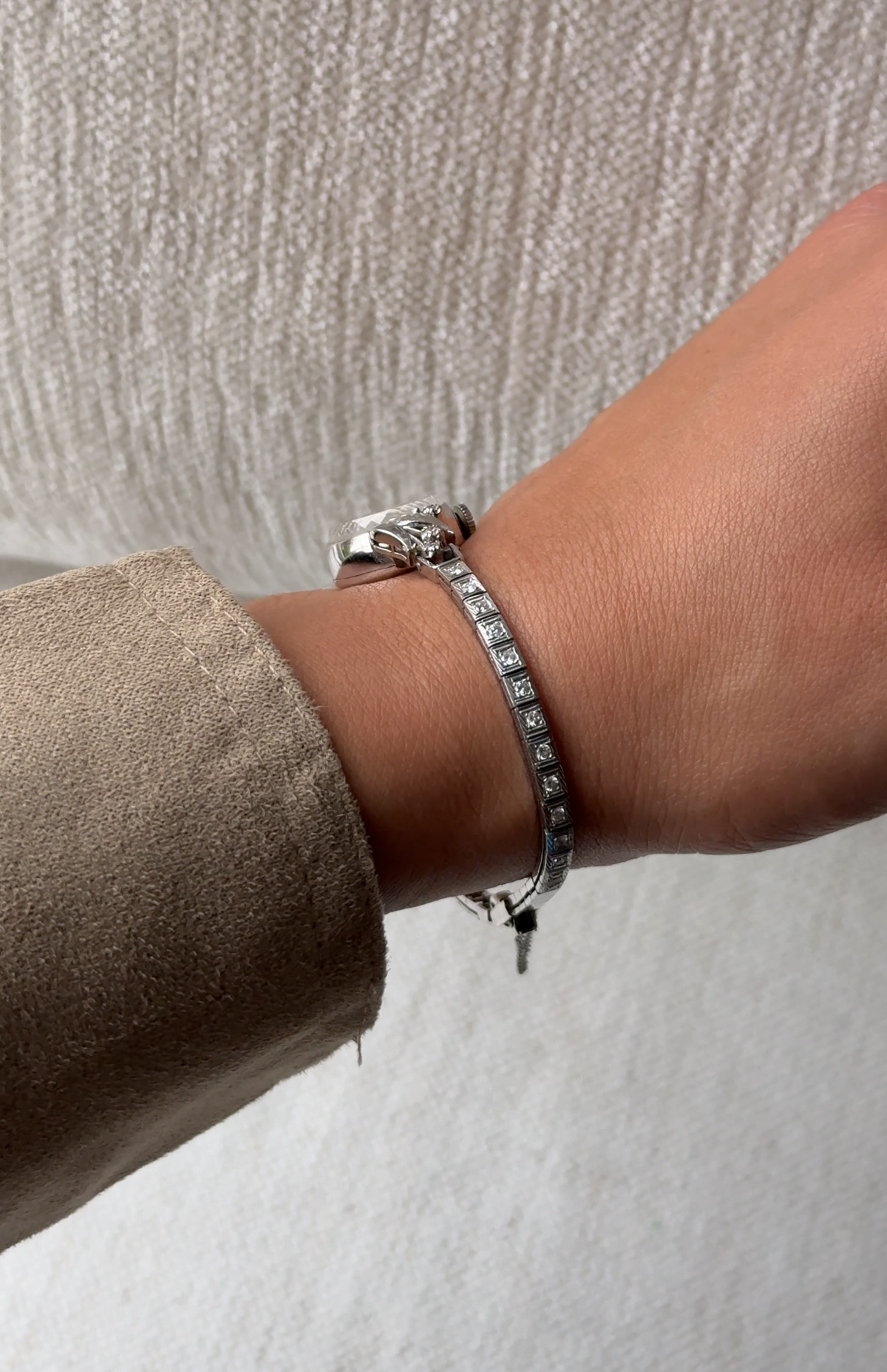 Vintage 1950's JLC 14k White Gold Diamond Tennis Bracelet Watch