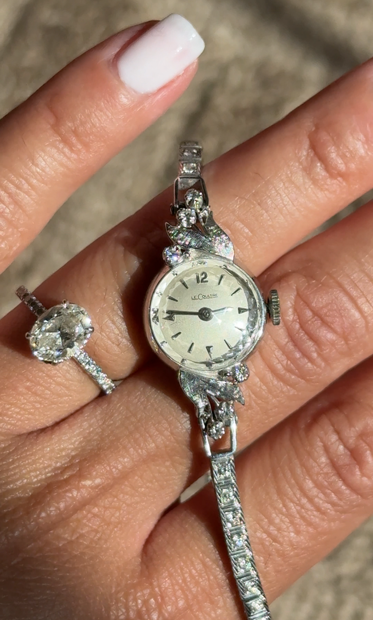 Vintage 1950's JLC 14k White Gold Diamond Tennis Bracelet Watch