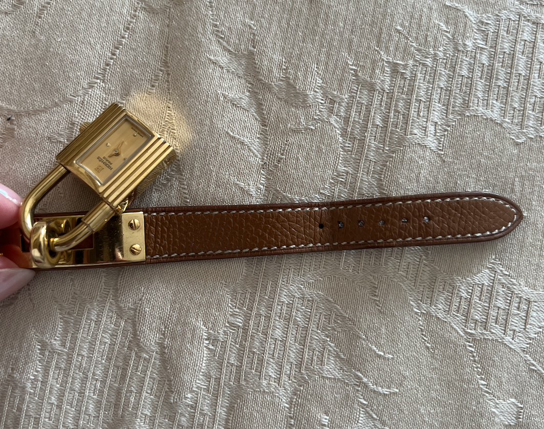 Authentic Vintage 1998 HERMES Kelly Cadena Brown Calf Skin Watch