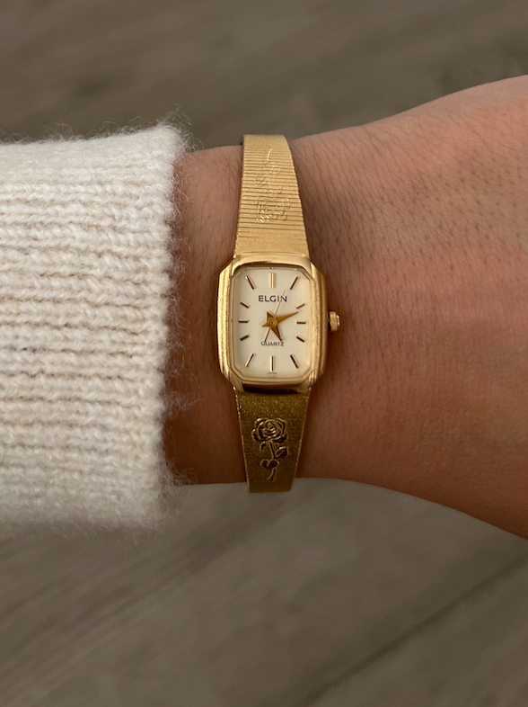 RARE Elgin Gold Toned Watch with Rose Band