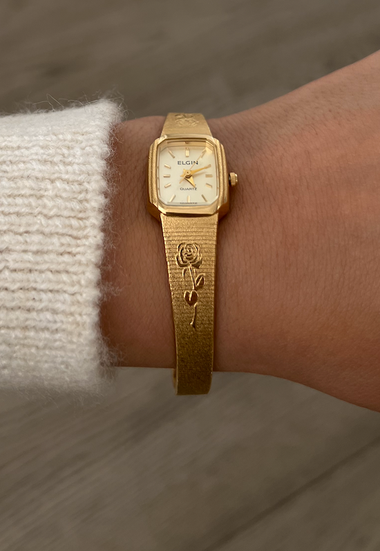 RARE Elgin Gold Toned Watch with Rose Band