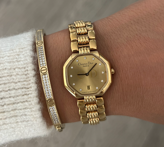 Authentic 1990's Gold Christian Dior Paris Watch with Diamonds