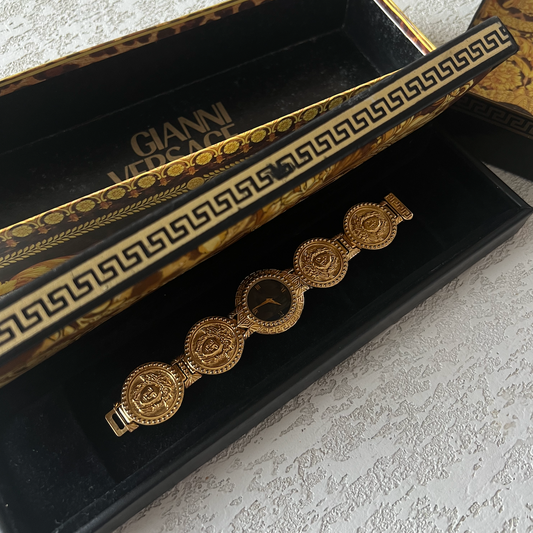 RARE Vintage 1990's Gianni Versace 18k Gold Plated Coin Watch