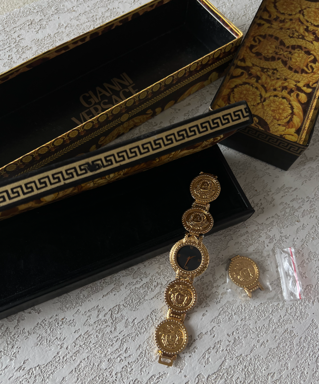 RARE Vintage 1990's Gianni Versace 18k Gold Plated Coin Watch