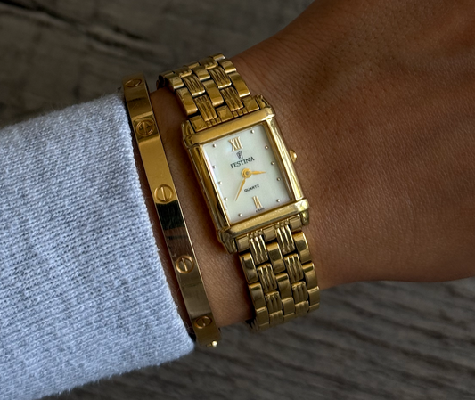Rectangle Face Gold Toned Festina Watch
