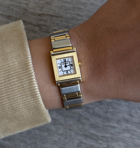 Authentic Yves Saint Laurent 1990s Square Dial Two Tone Watch